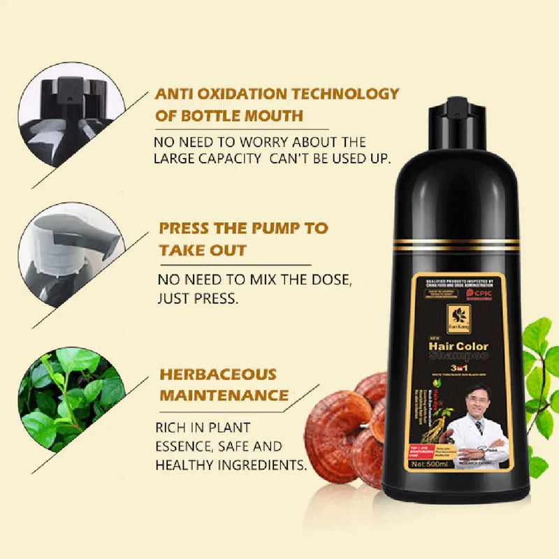 Shampoo Black  Hair Color  500ml 3 em  1